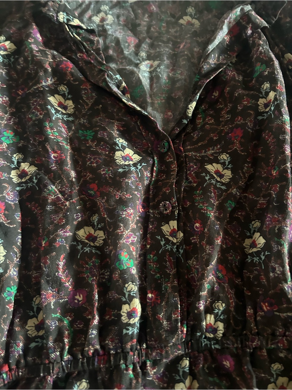 Joie Brown Floral Ruffle-Trim Long Sleeve Blouse - Picture 2 of 6